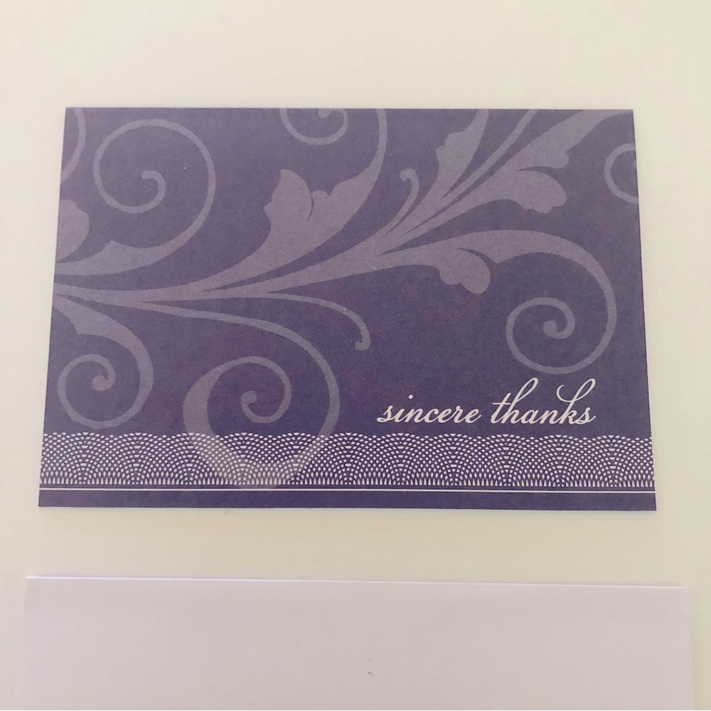 These are a set of dark purple thank you cards